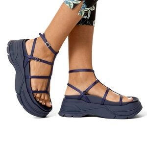 Zara NWT Women's Navy blue platform sandals
